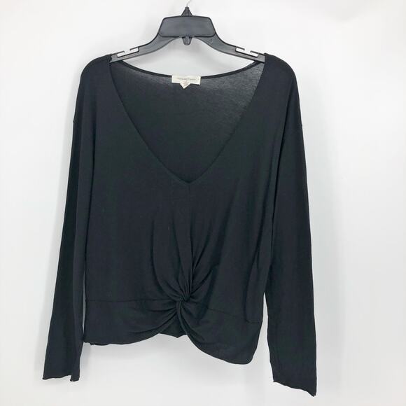Treasure & Bond Womens Twist Top Medium Black Long Sleeve V-Neck Sheer NWOT - Picture 2 of 8
